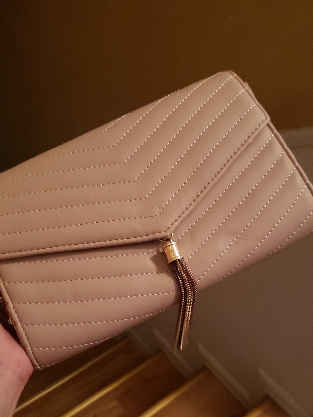 Elegant Quilted Tassel Clutch - Blush Pink